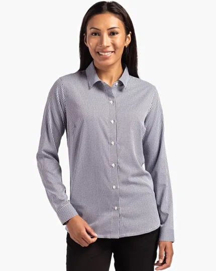 Skyline Recycled Gingham Women's Long Sleeve Spread Collar Dress Shirt