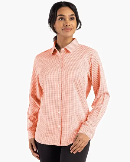 Skyline Recycled Gingham Women's Long Sleeve Spread Collar Dress Shirt — view 3