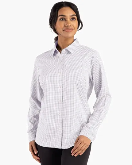Skyline Recycled Gingham Women's Long Sleeve Spread Collar Dress Shirt — view 4