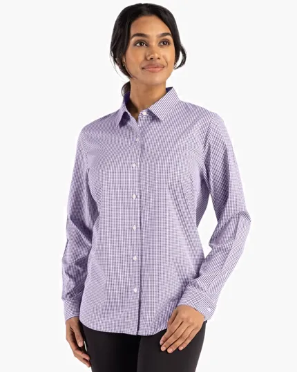 Skyline Recycled Gingham Women's Long Sleeve Spread Collar Dress Shirt — view 5