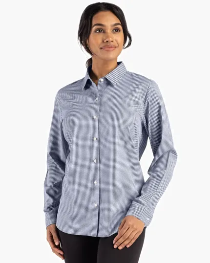Skyline Recycled Gingham Women's Long Sleeve Spread Collar Dress Shirt — view 7