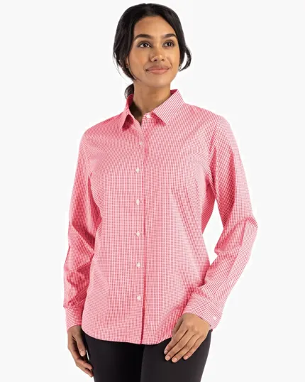Skyline Recycled Gingham Women's Long Sleeve Spread Collar Dress Shirt — view 8