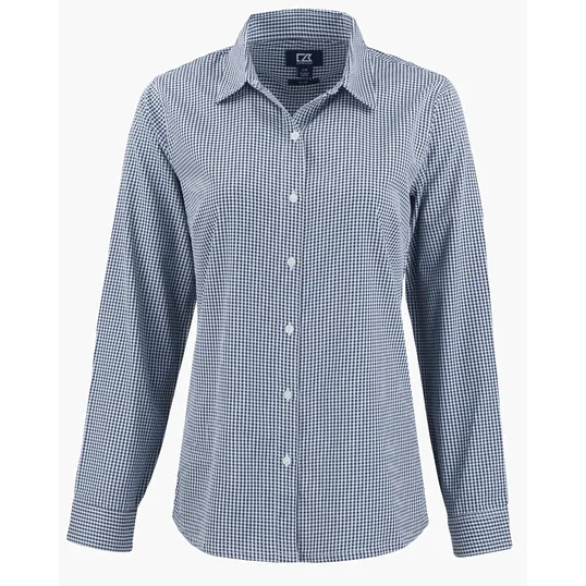 Skyline Recycled Gingham Women's Long Sleeve Spread Collar Dress Shirt — view 17