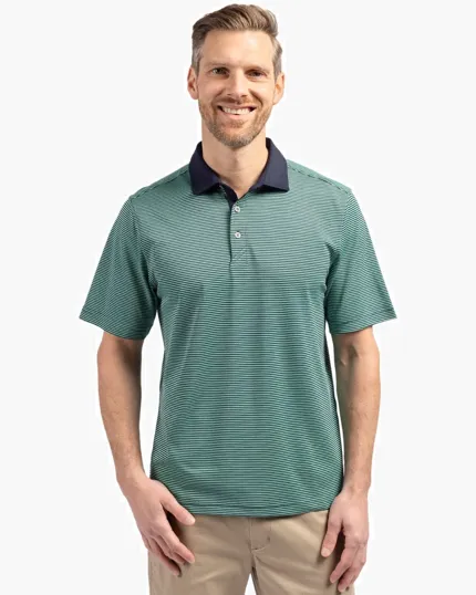 Virtue Recycled Micro Stripe Featherlight Pique Men's Polo — view 4