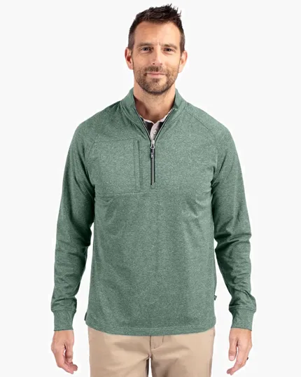 Adapt Recycled Soft Knit Stretch Men's Heathered Quarter Zip Pullover — view 6