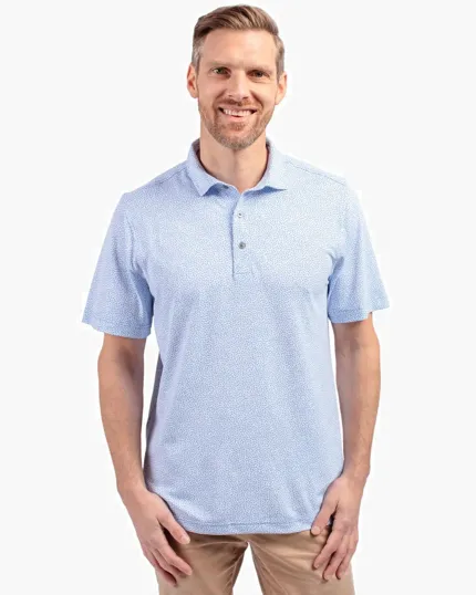 Virtue Recycled Botanical Print Featherlight Pique Men's Polo