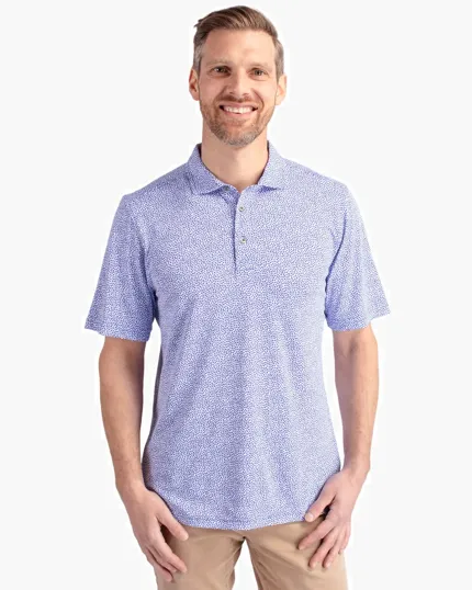 Virtue Recycled Botanical Print Featherlight Pique Men's Polo — view 2