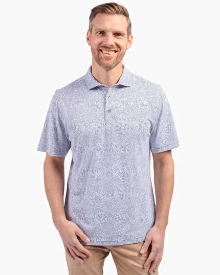 Virtue Recycled Botanical Print Featherlight Pique Men's Polo — view 4