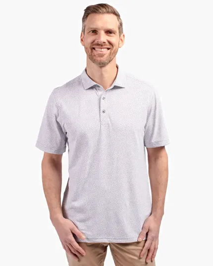 Virtue Recycled Botanical Print Featherlight Pique Men's Polo — view 5