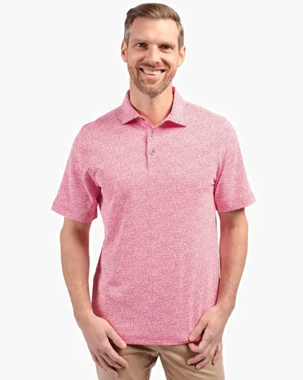Virtue Recycled Botanical Print Featherlight Pique Men's Polo — view 6