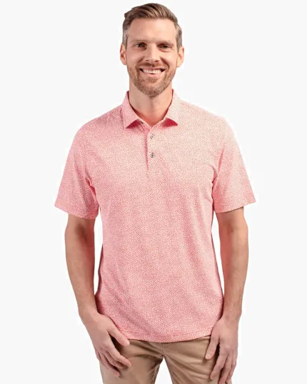 Virtue Recycled Botanical Print Featherlight Pique Men's Polo — view 7
