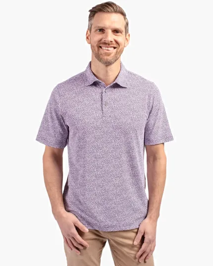 Virtue Recycled Botanical Print Featherlight Pique Men's Polo — view 8