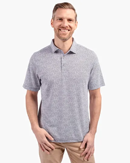 Virtue Recycled Botanical Print Featherlight Pique Men's Polo — view 9