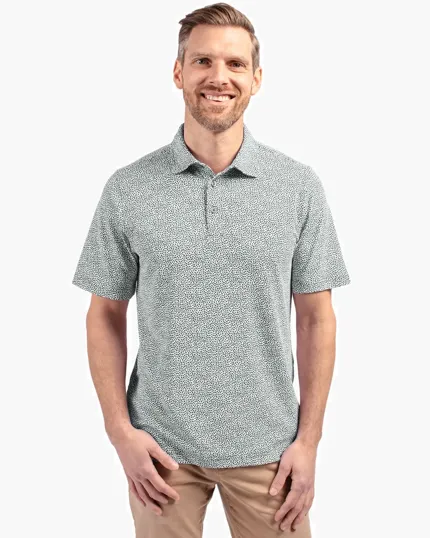 Virtue Recycled Botanical Print Featherlight Pique Men's Polo — view 27