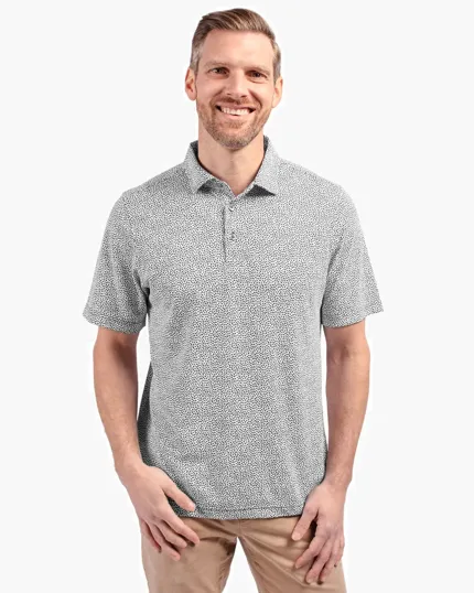 Virtue Recycled Botanical Print Featherlight Pique Men's Polo — view 28