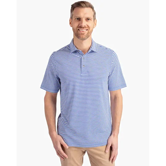 Virtue Recycled Stripe Featherlight Pique Men's Polo — view 4