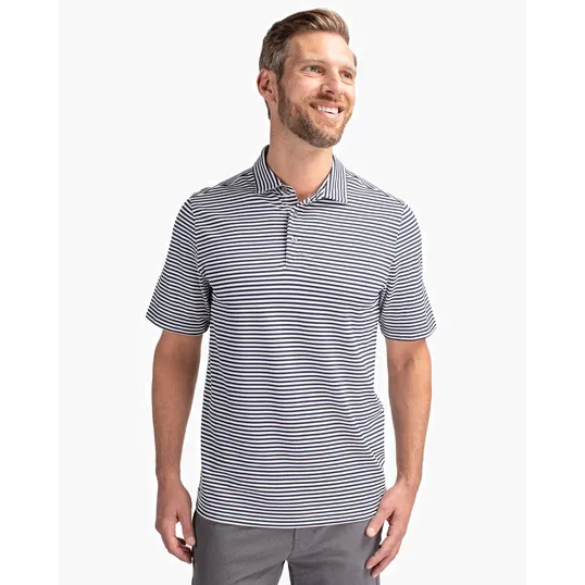 Virtue Recycled Stripe Featherlight Pique Men's Polo — view 8