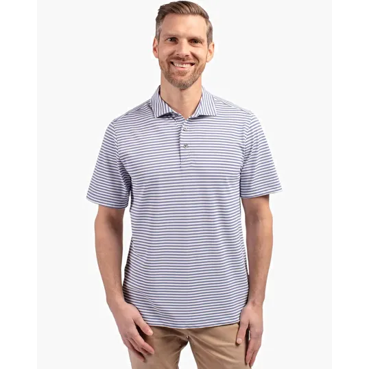 Virtue Recycled Stripe Featherlight Pique Men's Polo — view 10