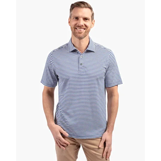 Virtue Recycled Stripe Featherlight Pique Men's Polo — view 14