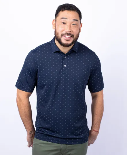 Virtue Recycled Tile Print Featherlight Pique Polo — view 2