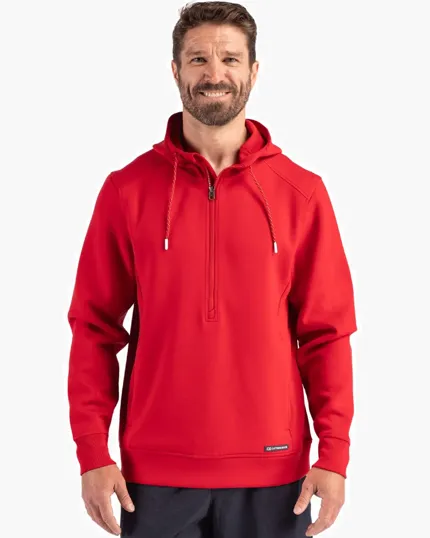 Roam Recycled Buttery-Soft Knit Half Zip Hooded Pullover — view 17