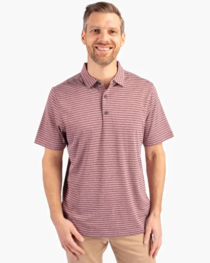 Forge Recycled Heather Stripe Four-Way Stretch Men's Polo — view 3