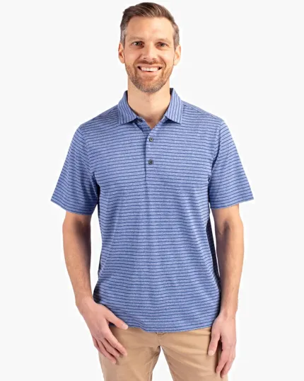 Forge Recycled Heather Stripe Four-Way Stretch Men's Polo — view 10