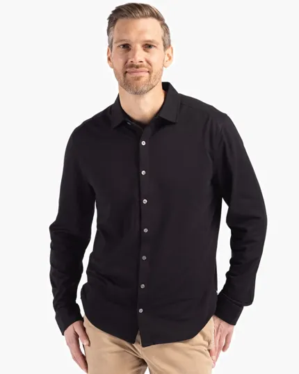 Advantage Recycled Cotton-Blend Pique Long Sleeve Button Down Shirt