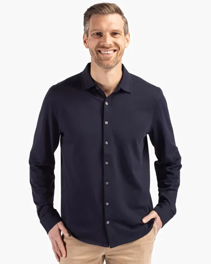 Advantage Recycled Cotton-Blend Pique Long Sleeve Button Down Shirt — view 2