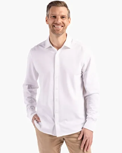 Advantage Recycled Cotton-Blend Pique Long Sleeve Button Down Shirt — view 3