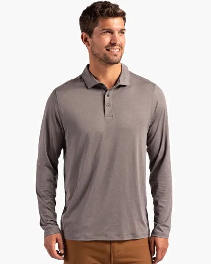 Coastline Recycled Double Peached Men's Long Sleeve Polo