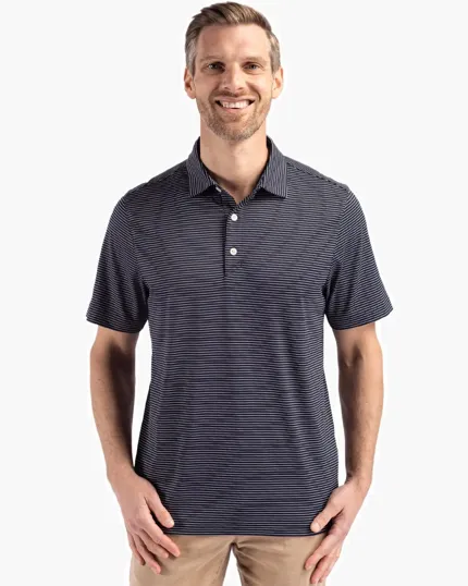 Forge Recycled Fine Line Stripe Four-Way Stretch Men's Polo — view 5