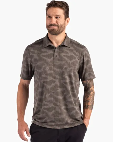Coastline Recycled Double Peached Camo Print Men's Polo