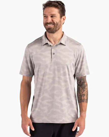 Coastline Recycled Double Peached Camo Print Men's Polo — view 3