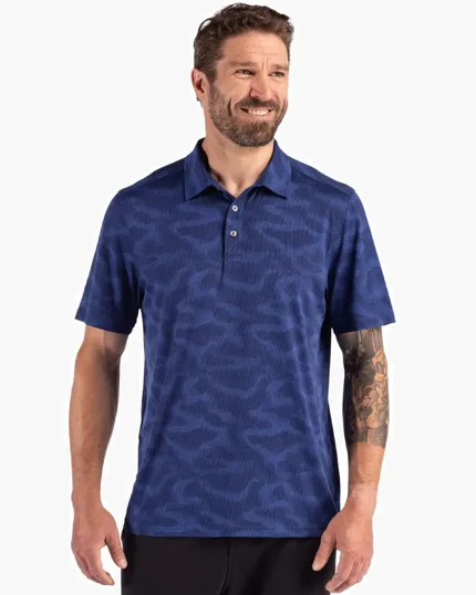 Coastline Recycled Double Peached Camo Print Men's Polo — view 6