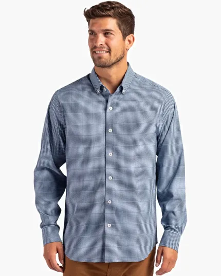 Skyline Recycled Gingham Men's Long Sleeve Button Down Dress Shirt