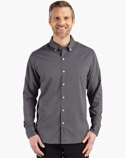 Skyline Recycled Gingham Men's Long Sleeve Button Down Dress Shirt — view 5