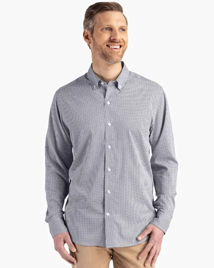 Skyline Recycled Gingham Men's Long Sleeve Button Down Dress Shirt — view 6