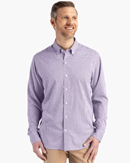Skyline Recycled Gingham Men's Long Sleeve Button Down Dress Shirt — view 9