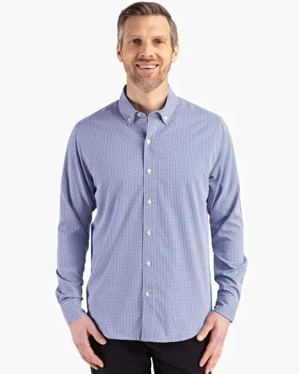Skyline Recycled Gingham Men's Long Sleeve Button Down Dress Shirt — view 12