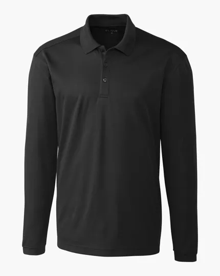 Clique Spin Solution-dyed Performance Pique Men's Long Sleeve Polo — view 2