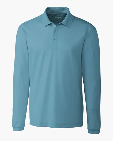 Clique Spin Solution-dyed Performance Pique Men's Long Sleeve Polo — view 3