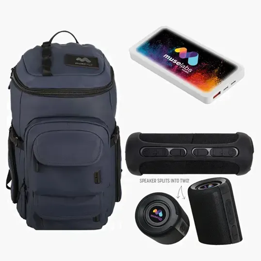 OrigAudio On A Mission Kit with Recycled Backpack, Power Bank, and Speaker