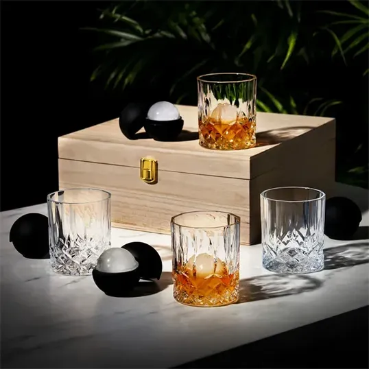 Viski Crystal Liquor Glass and Ice Sphere Wood Box Set — view 2