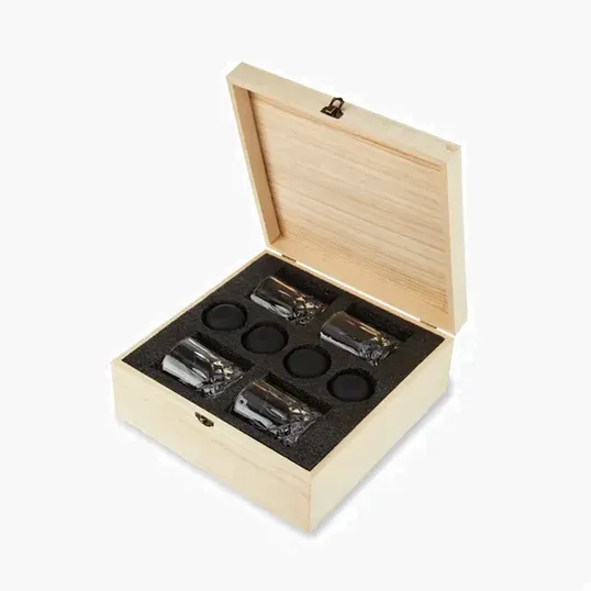 Viski Crystal Liquor Glass and Ice Sphere Wood Box Set — view 3