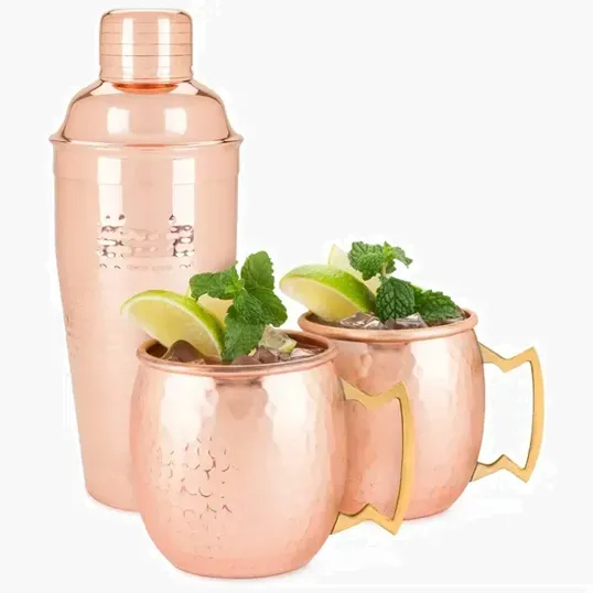 Twine Hammered Copper Bar Set with Cocktail Shaker and Mule Mugs