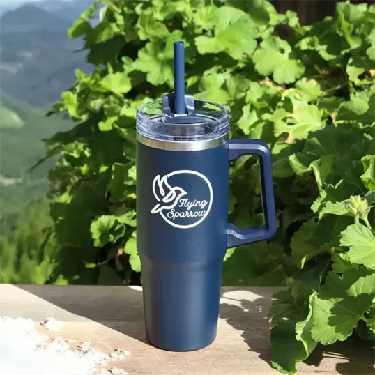 Frosty 30 Oz Stainless Steel Tumbler with Handle and Straw — view 2