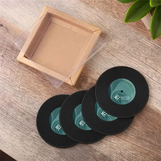 Beacon Promotions 4 Piece Record Coaster Set In Box
