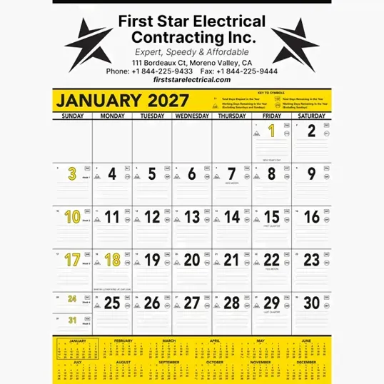 Beacon Promotions Commercial Contractor Calendar, Yellow & Black 2027