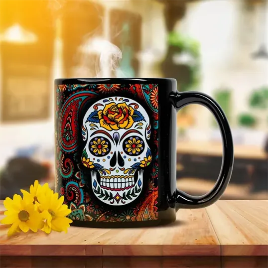 Denwell Full Color 11 oz Black Ceramic Mug